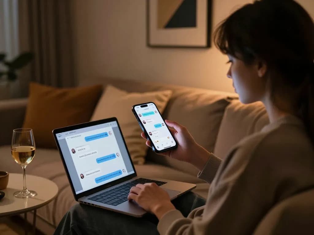 Person engaging in ai chat porn on smartphone in cozy setting