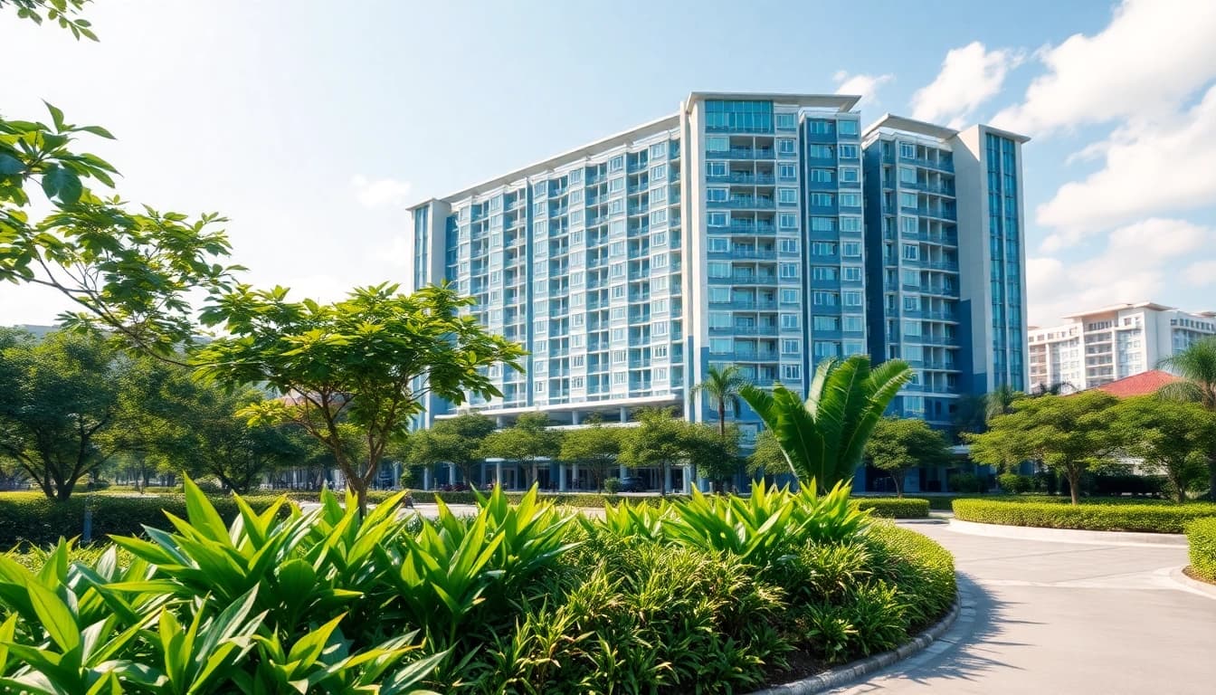 View of the modern Tampines EC with lush landscaping and natural lighting.