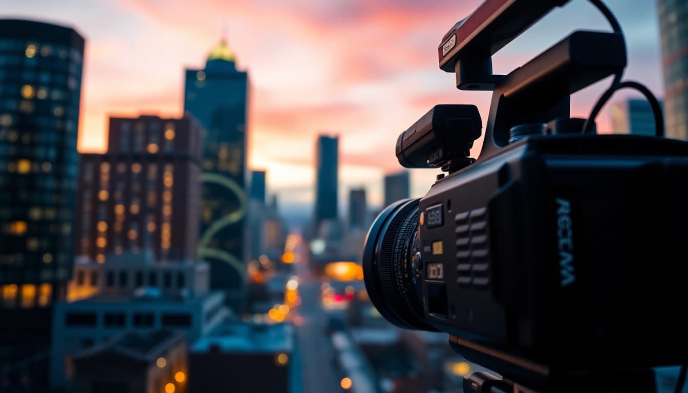 Engaging edmonton videographer capturing city life with a professional camera.