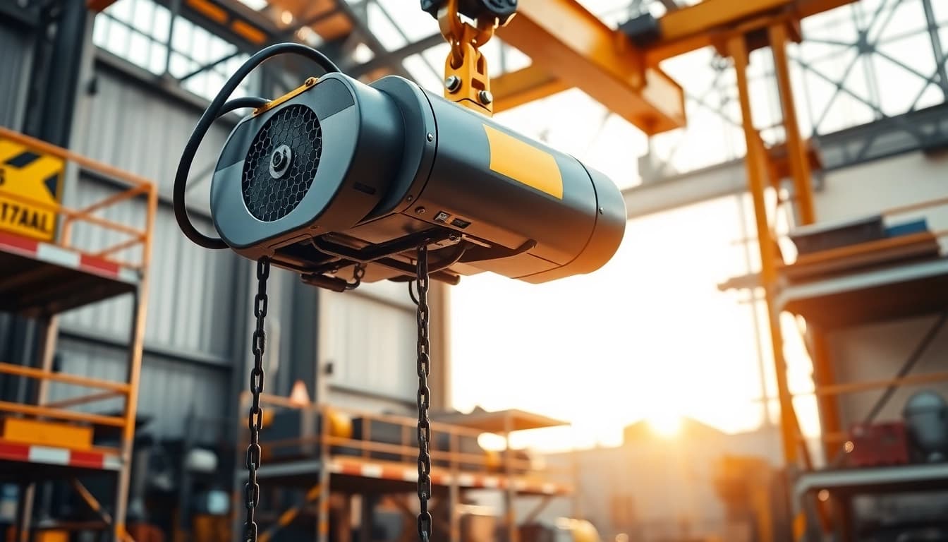 Electric chain hoist crane lifting heavy loads efficiently in an industrial environment.