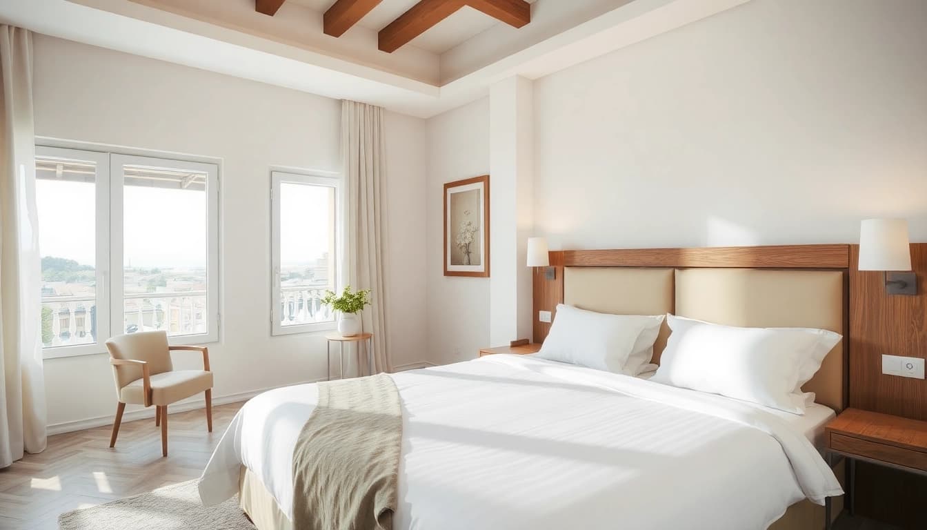 Scopri le dimensioni letto una piazza e mezza con biancheria elegante in un ambiente luminoso.