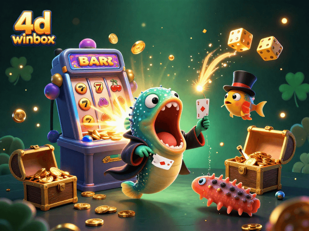 Experience excitement with 4d winbox as dynamic sea creatures perform magic tricks amid slot machine wins.
