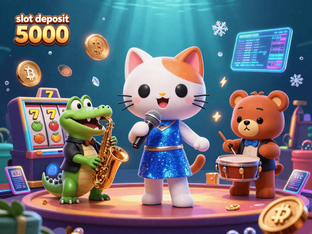 Experience the thrill of gaming with slot deposit 5000 surrounded by vibrant characters and rich casino elements.