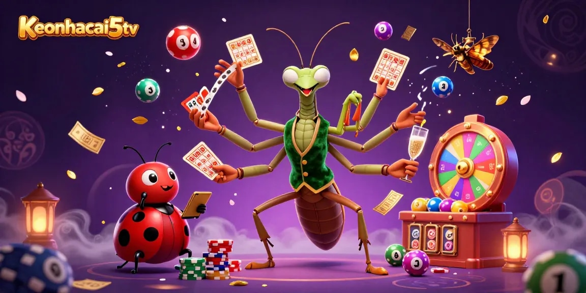 Engaging illustration with keonhacai5tv characters enjoying a vibrant gambling scene full of action.