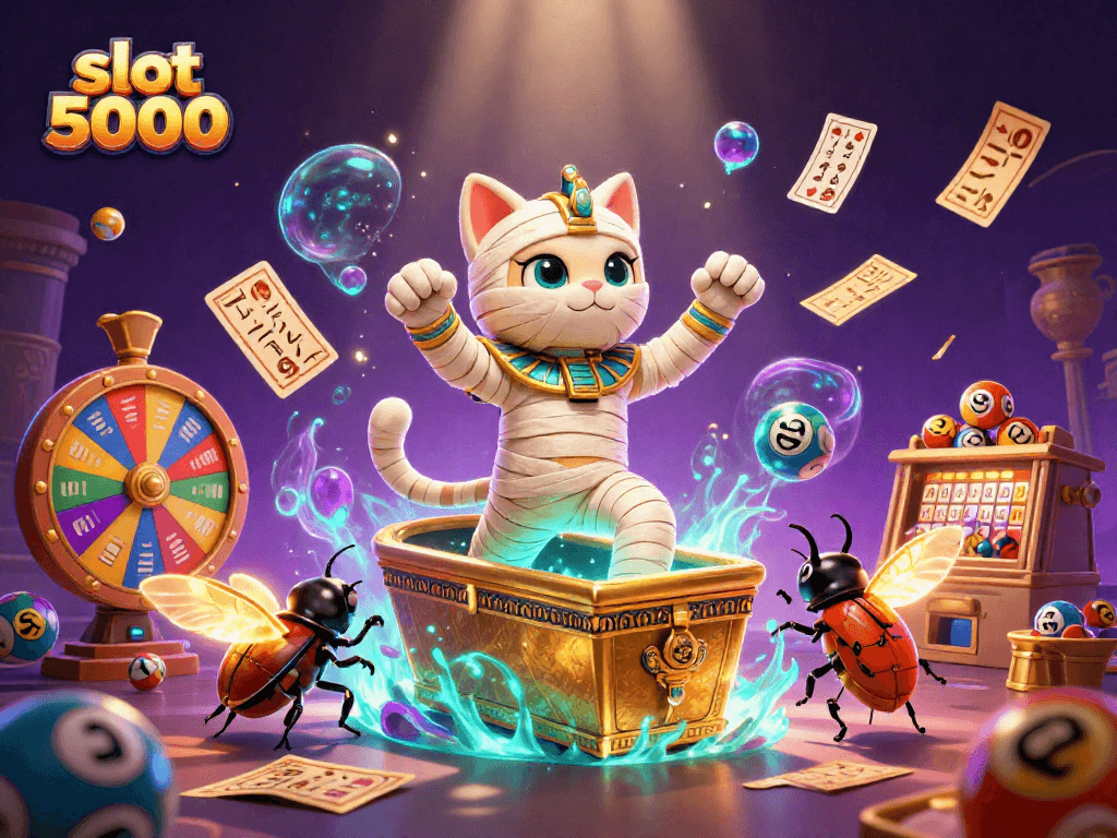Experience thrilling slot 5000 action with vibrant characters and casino game elements in an engaging scene.
