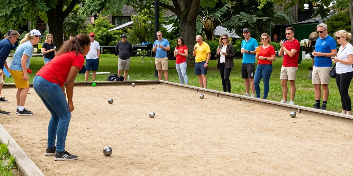 Pemain petanque bersemangat di lapangan FOPI KOTA PALOPO, menampilkan suasana kompetisi dan kebersamaan.