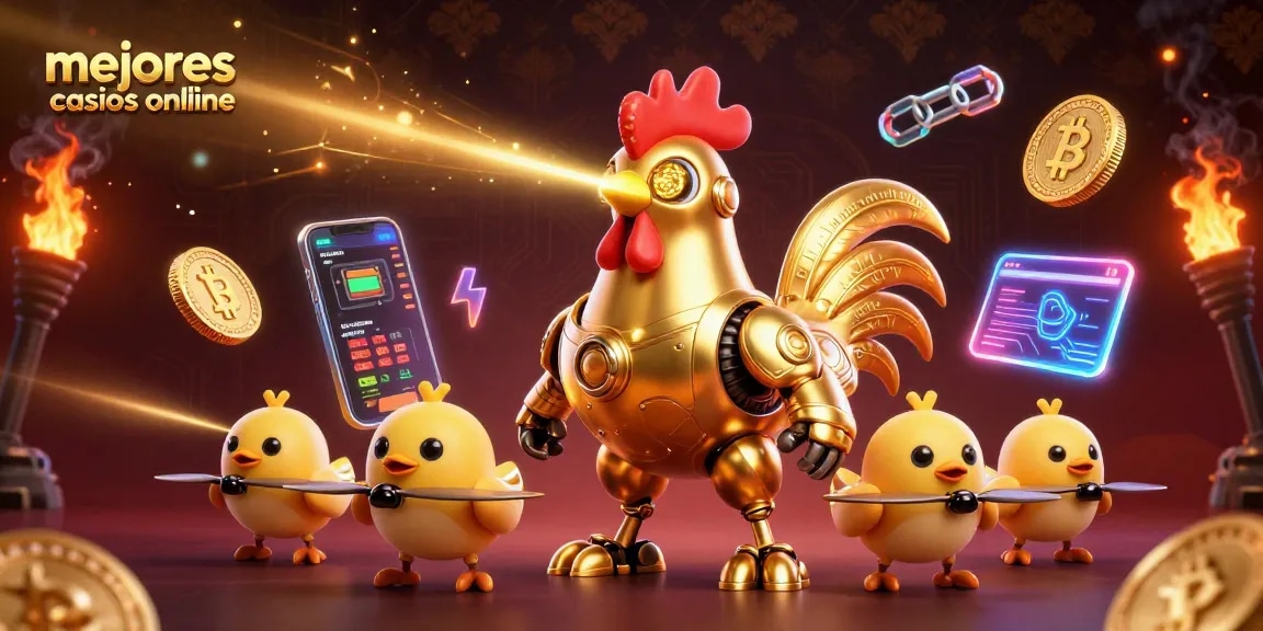 Diseño vibrante y dinámico de los mejores casinos online, con elementos llamativos de cripto.