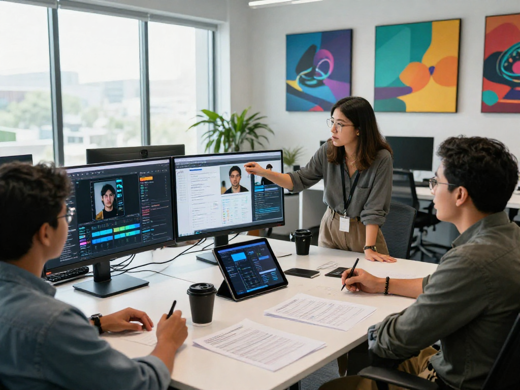 AI detector team analyzing flagged content in a modern workspace.
