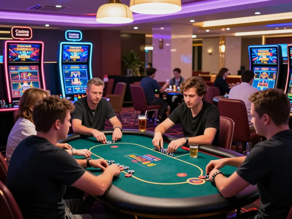 Exciting online gaming at hubet88com, showcasing vibrant casino atmosphere and engaging players.