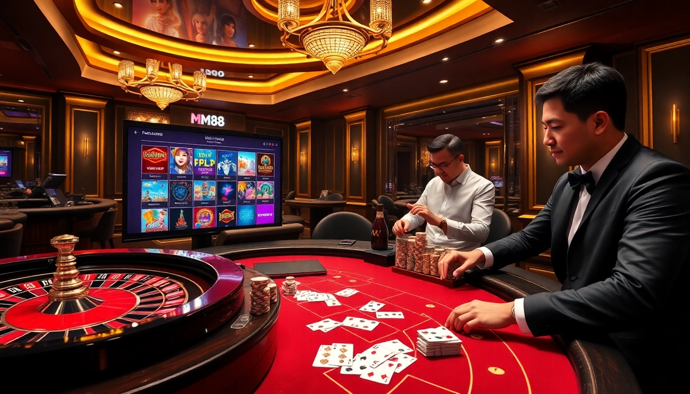 Experience thrilling online gambling at MM88 with vibrant casino visuals and exciting gameplay elements.