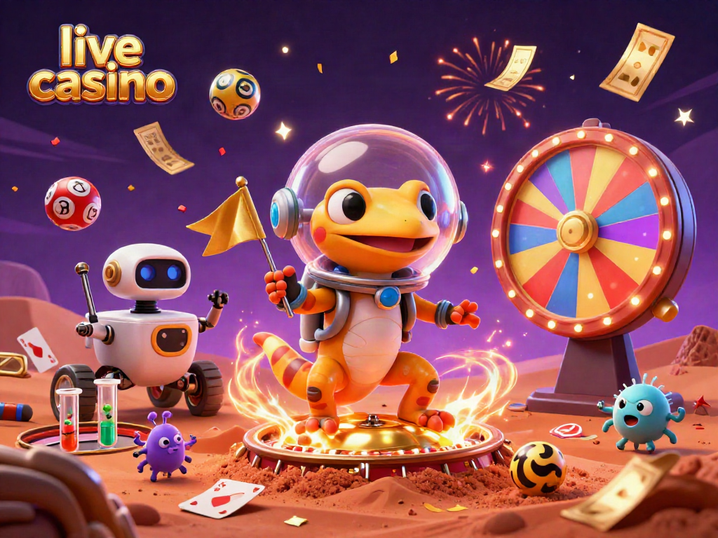 Join the live casino adventure with Martian gecko and alien friends amid casino games.