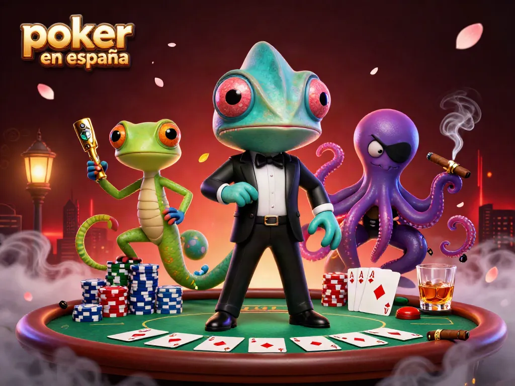 Disfruta del póker online en España con una escena de juego intensa en una mesa de póker llena de acción.