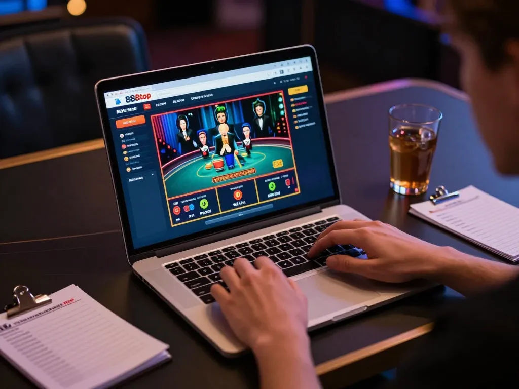 Engaging moment of online gaming on 888top platform with live dealer game displayed.
