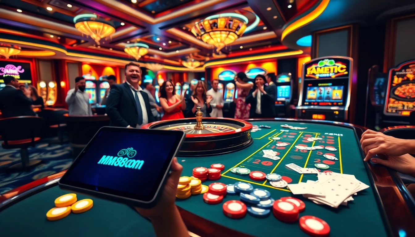 Experience the excitement of online gambling at mm88 com with vibrant casino scenes and engaging gameplay.