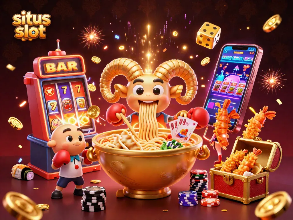 Experience exciting wins with this vibrant situs slot illustration featuring a dynamic casino scene.