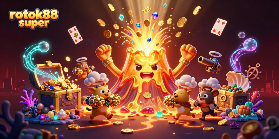Experience thrilling wins at rokok88 super with dynamic 3D illustrations of treasure and excitement.