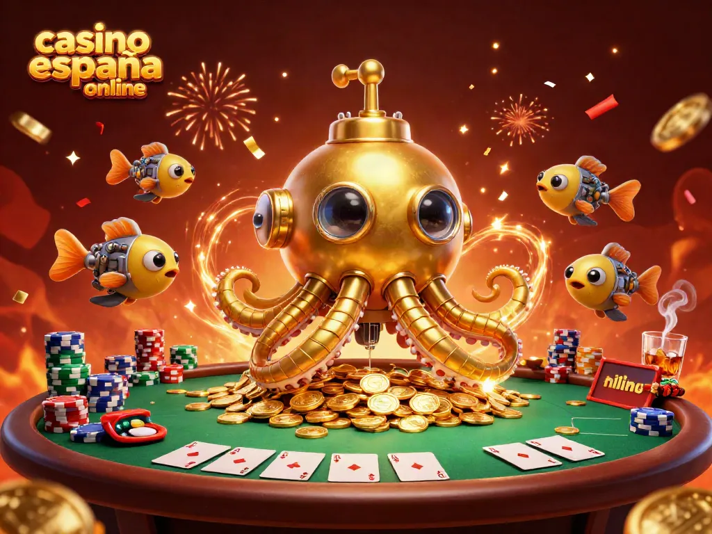 Disfruta del juego en el casino en línea España con una ilustración del kraken y fichas de póker.
