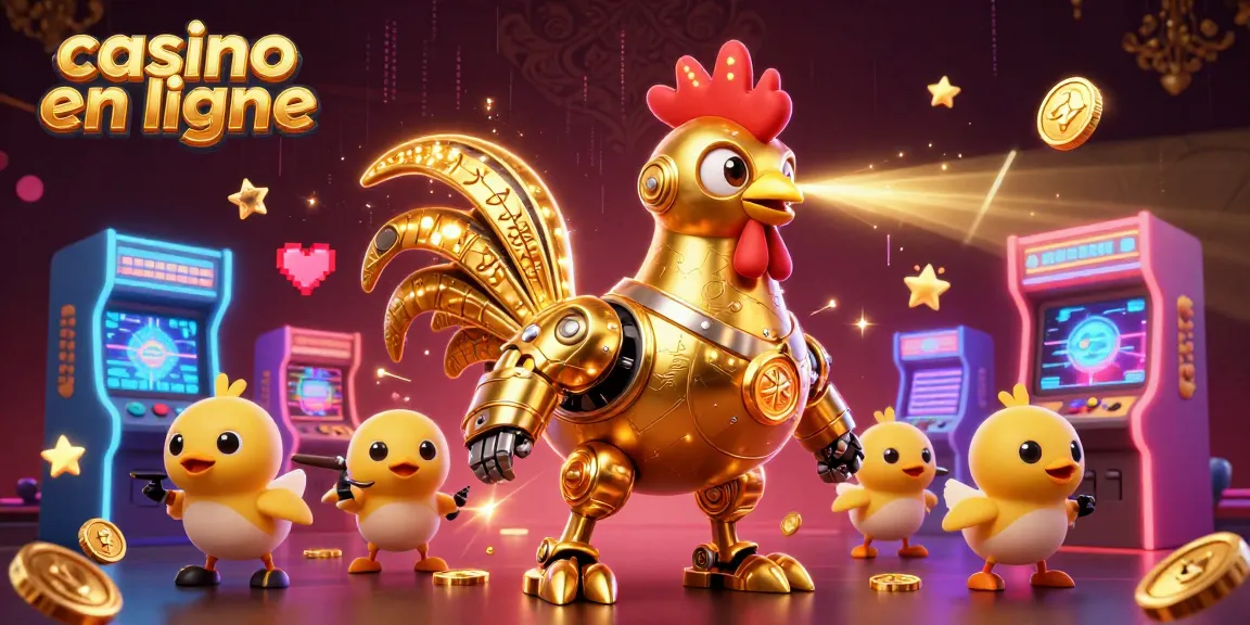 Découvrez les jeux captivants au casino en ligne avec notre robot doré futuriste et des drones de poussin.