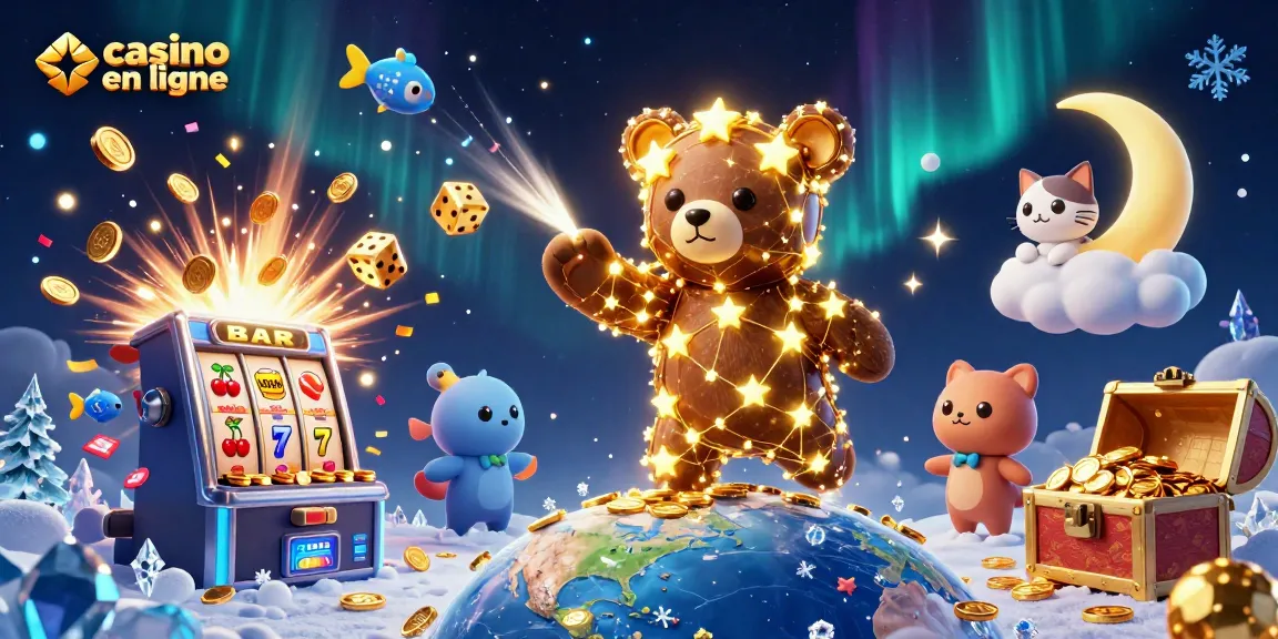 Découvrez des jeux passionnants de casino en ligne avec un ours constellé et des pièces d'or scintillantes.