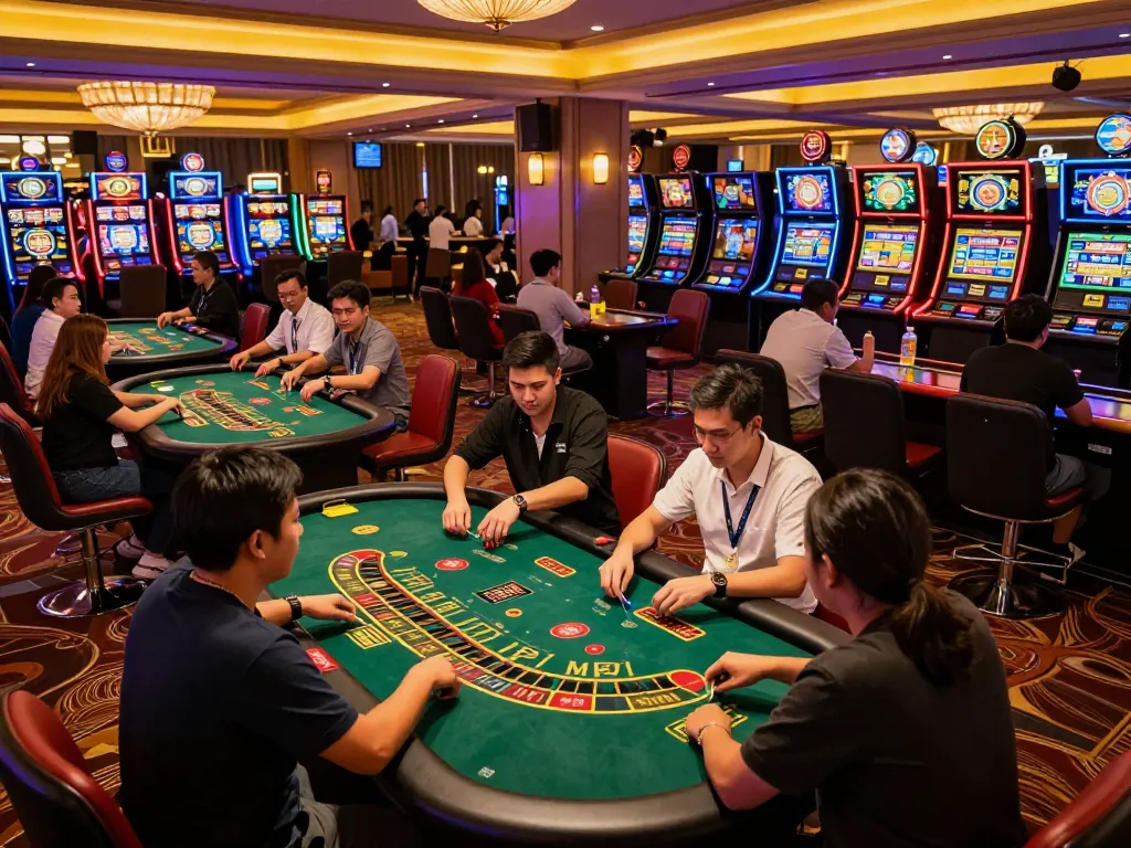 Engaged players enjoying dynamic games at casino venue with server thailand backdrop, vibrant atmosphere highlights