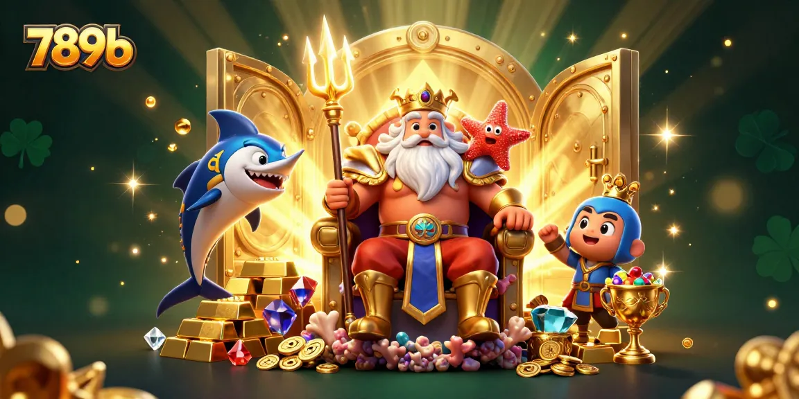 Experience thrilling gameplay at 789b with Neptune and treasures in a vibrant casino scene.