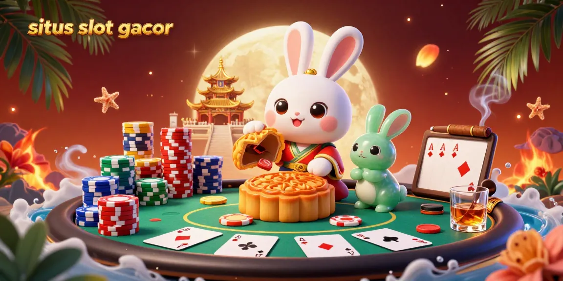 Spin on the situs slot gacor with a vibrant moon rabbit illustration showing poker chips bursting from mooncakes.