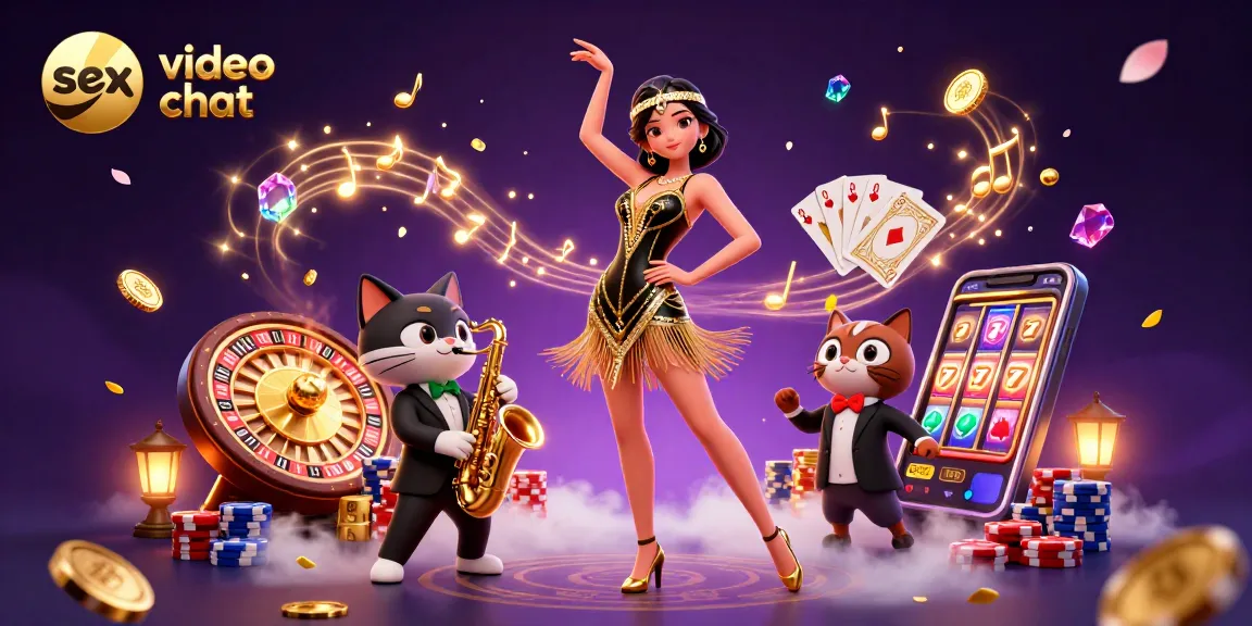 Engage in sex video chat while enjoying vibrant virtual casino elements like coins and roulette wheel.
