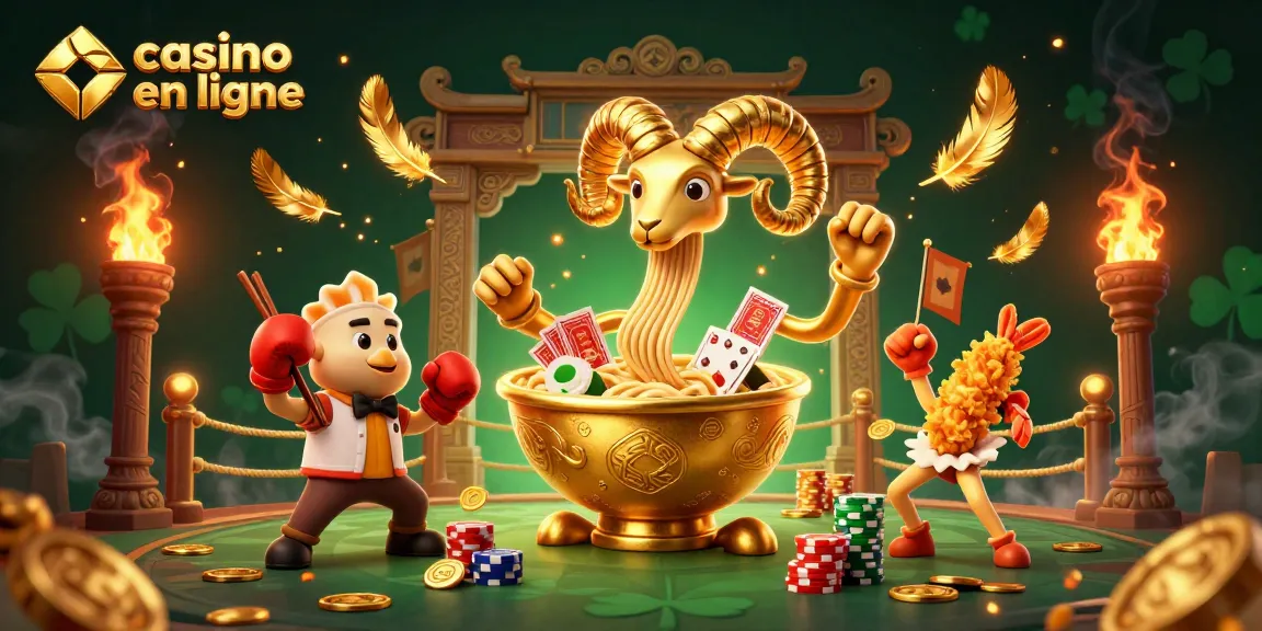 Jouez sur un casino en ligne avec cette illustration dynamique de personnages amusants et d'éléments de jeu.