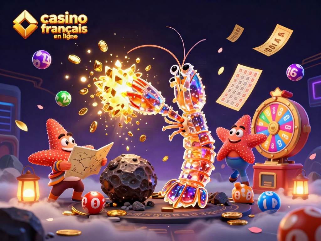 Jouez au casino français en ligne avec des personnages colorés et des éléments dynamiques, illustrant l'excitation.