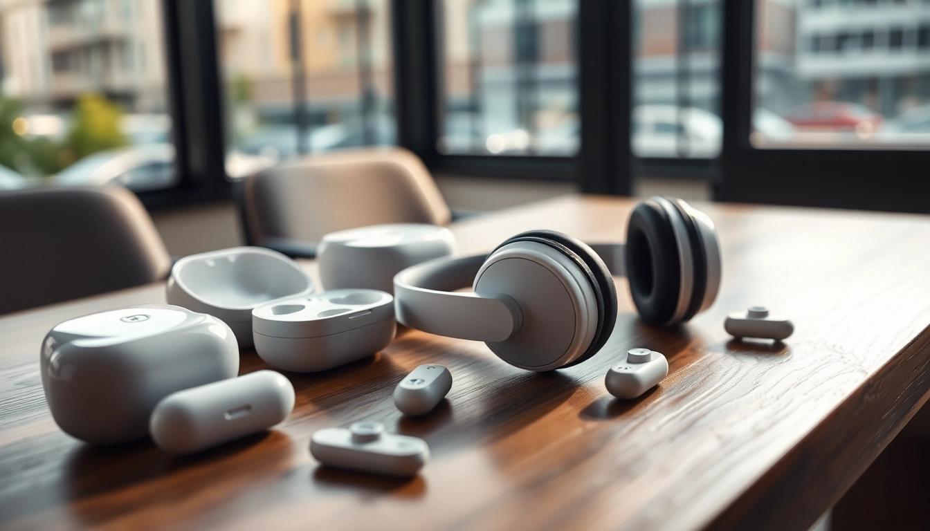 Showcase of Bone X2 Bone Conduction Headphones on a wooden table with a modern urban backdrop.