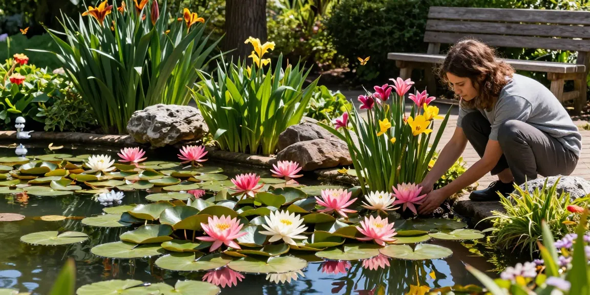 Buy Water Lilies in a tranquil garden setting with vibrant blooms.
