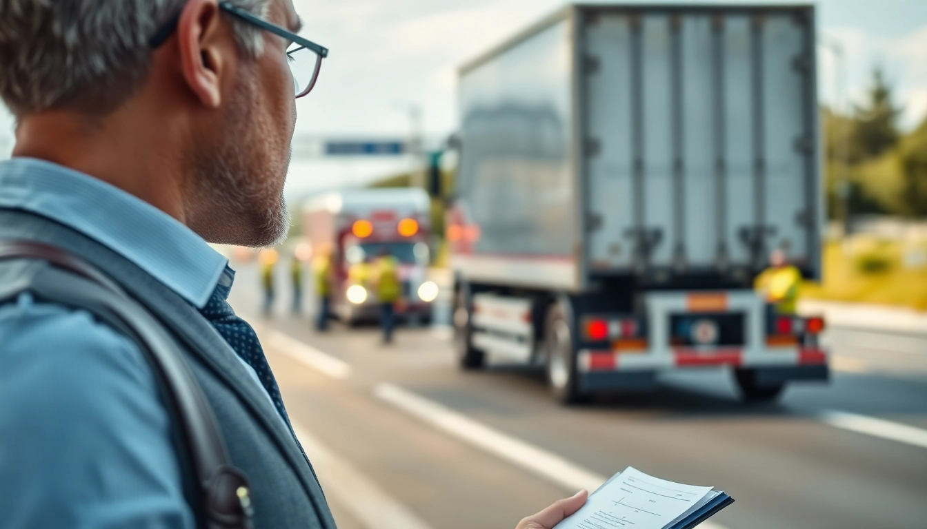 Experienced truck accident attorney Clearwater consulting with a client at the accident site.