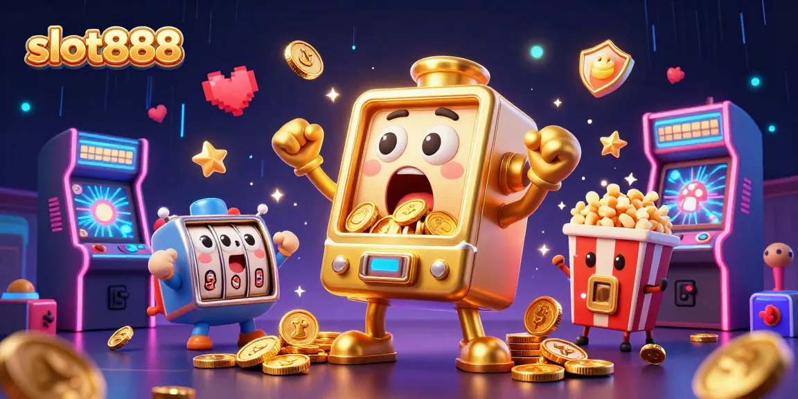 Slot888 menciptakan jackpot besar dengan mesin slot kartun berkilau yang mengeluarkan koin emas.