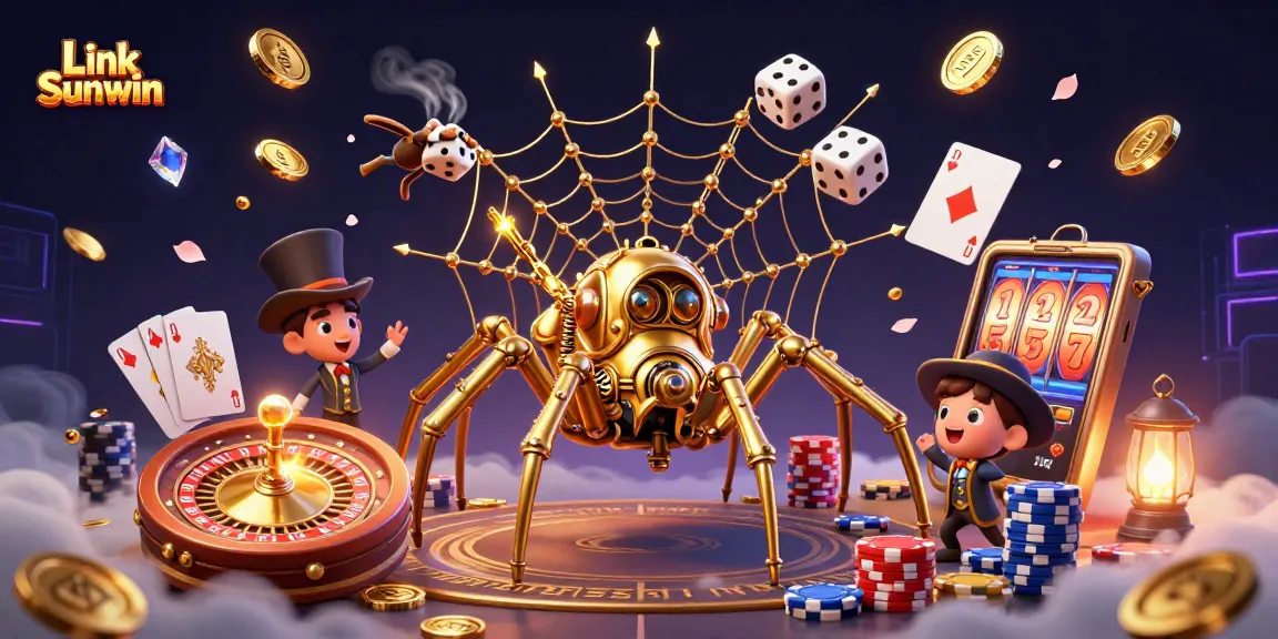 Spin to win with Link Sunwin's vibrant casino-themed 3D illustration showcasing excitement and chance.