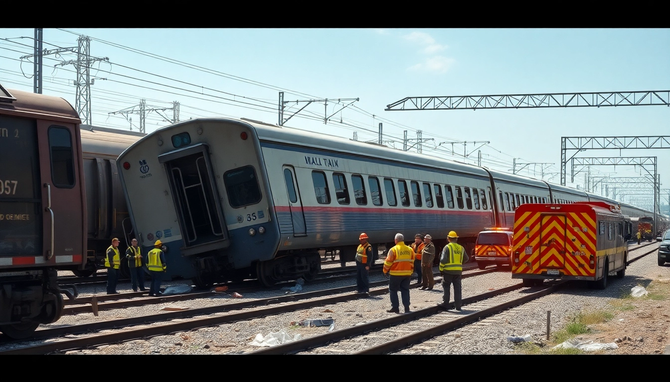 Train derailment event showcasing emergency crews responding effectively amidst rail yard disruptions.