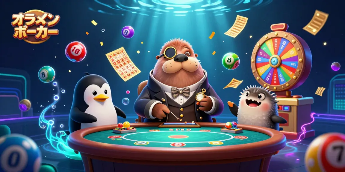 オンラインポーカーで楽しむカラフルなバーチャルシーン、海中ポーカーで戦略的な勝負をするキャラクターたち。