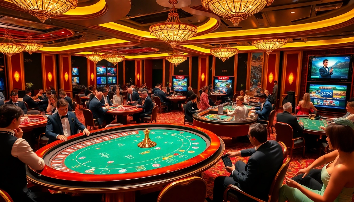 L'atmosphère vibrante de la meilleure casino en ligne mettant en avant des joueurs à des tables de casino élégantes.