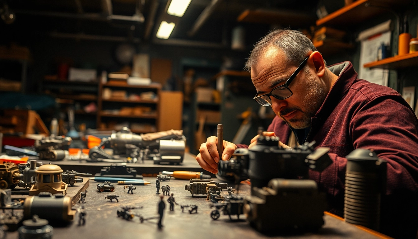 Industriemodellbau: Detailliertes Modell in einer handwerklichen Werkstattumgebung.