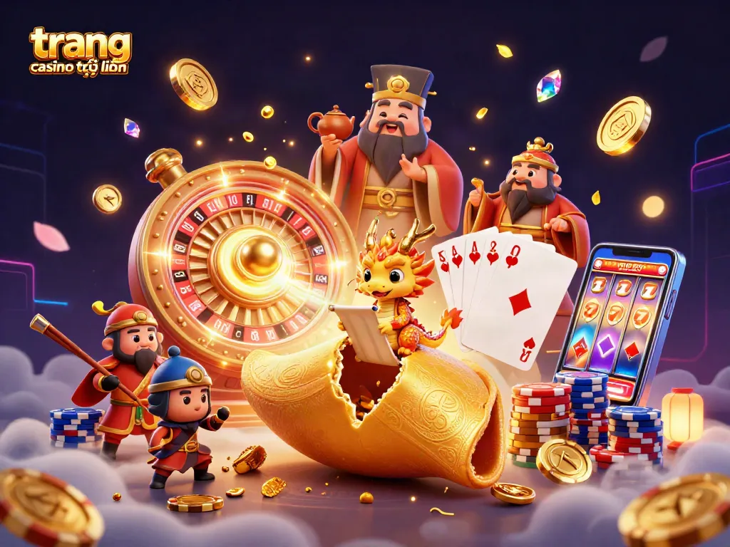 Tìm hiểu trang casino trực tuyến với hình ảnh sinh động từ bánh quy vàng và rồng thông thái, cùng các yếu tố trò chơi hấp dẫn.