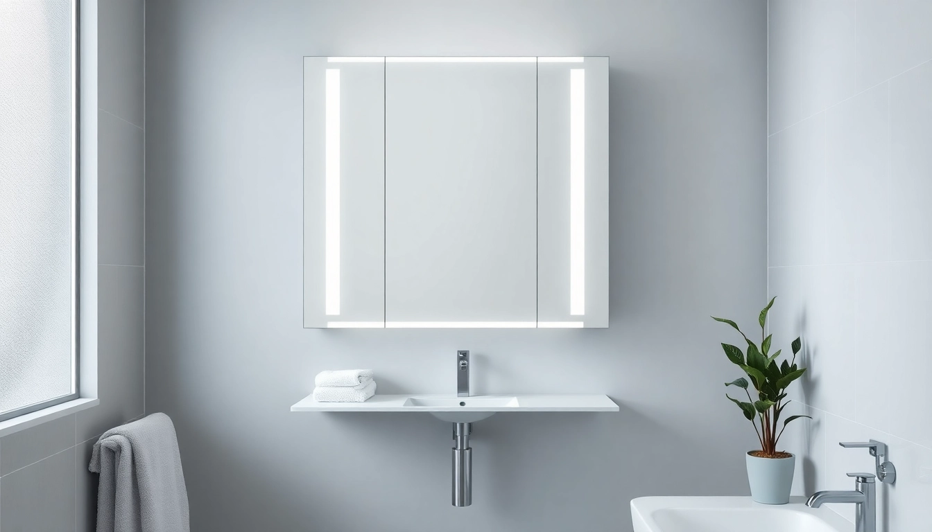 Explore a contemporary led bathroom mirror Cabinet in a stylish modern bathroom with soft lighting.