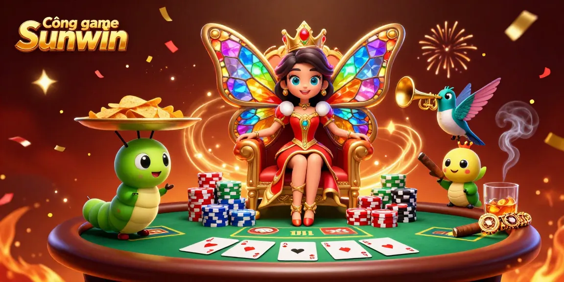 Play poker at Cổng game Sunwin with vibrant characters in a festive casino scene.