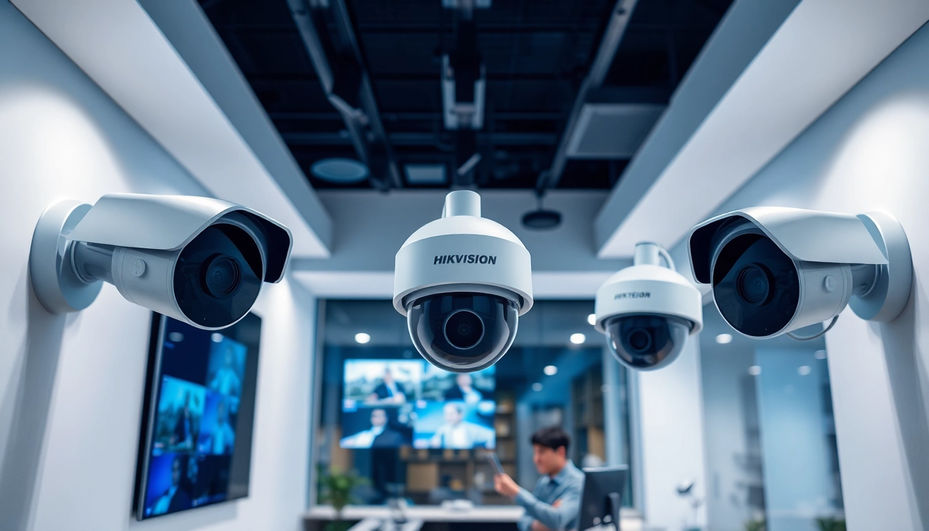 Cámaras Hikvision de alta calidad instaladas en una oficina moderna para una mayor seguridad.