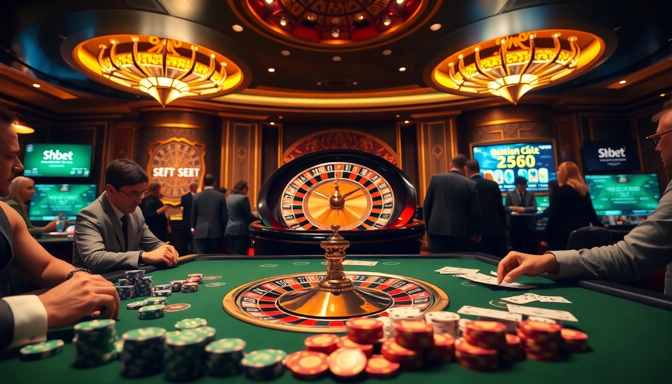 Experience the thrill of Shbet in a luxurious casino setting with vibrant games and elegant players.