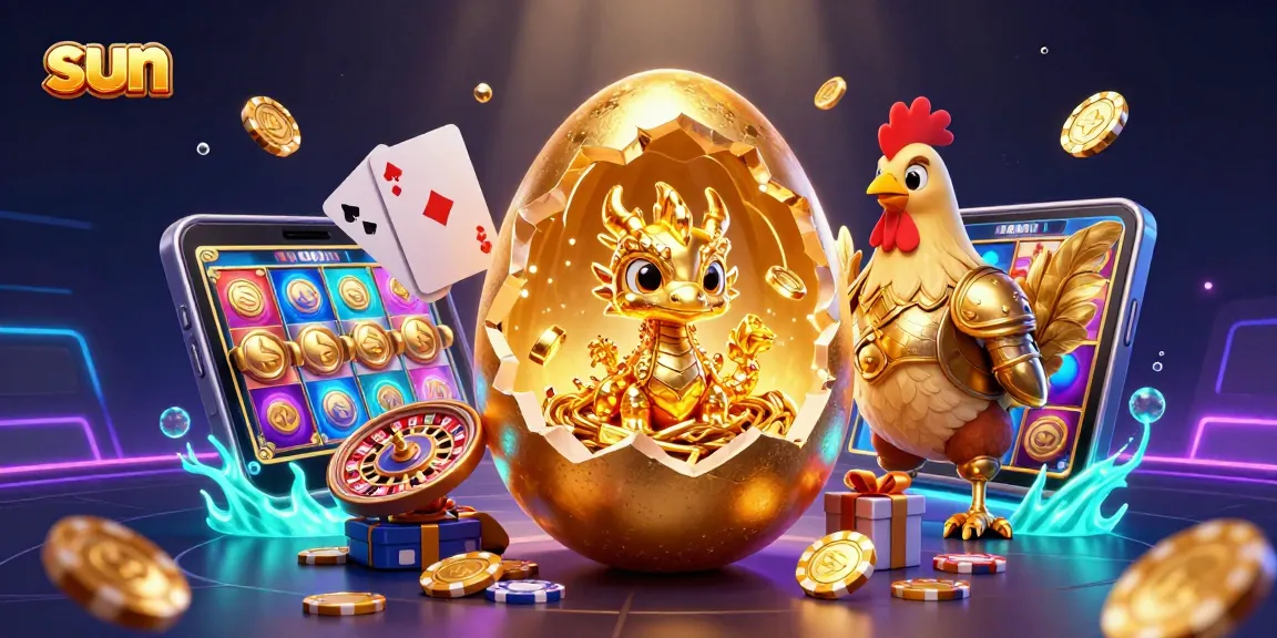 Experience epic wins at sun-based casino with vibrant 3D golden dragon and slot games.