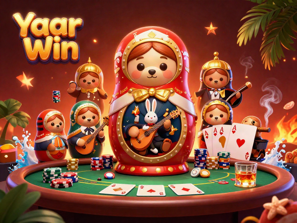Engage with Yaar Win, showcasing a lively atmosphere of casino games and vibrant characters.