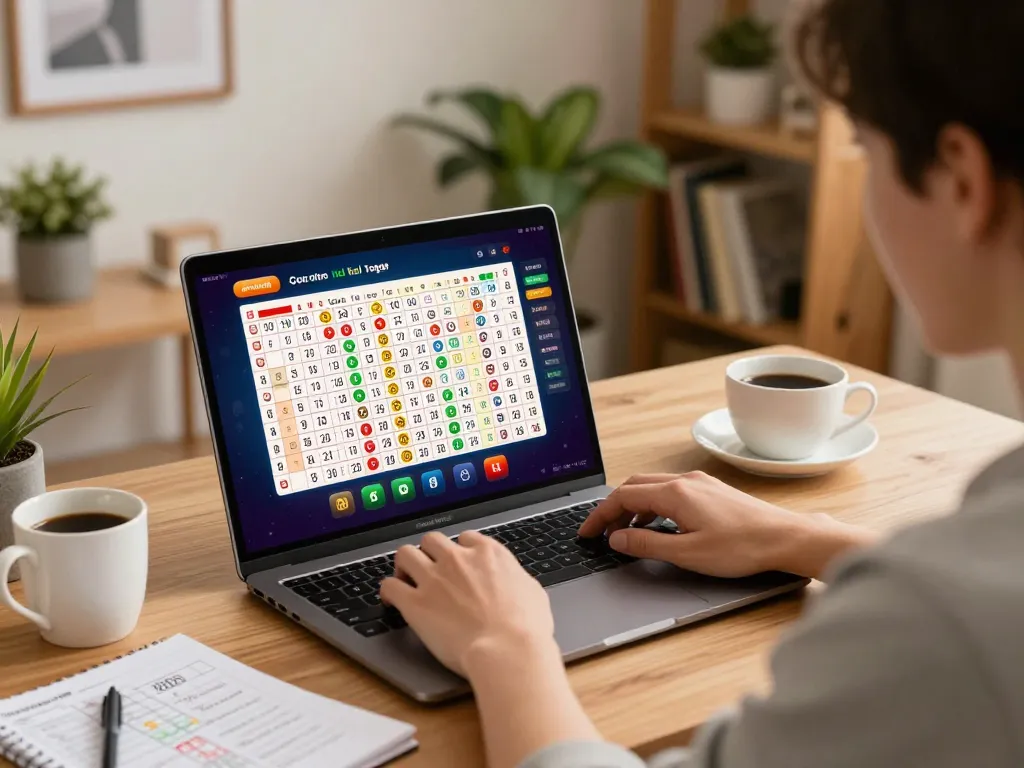 Pengguna yang terlibat memainkan permainan toto togel online dengan catatan strategis di kantor rumah yang nyaman