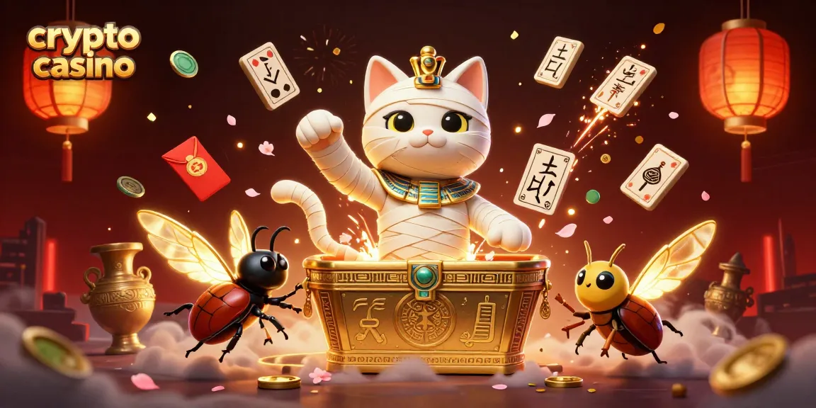 Gioca nei crypto casino con una mummia egiziana e accompagnata da uno scarabeo luminoso.