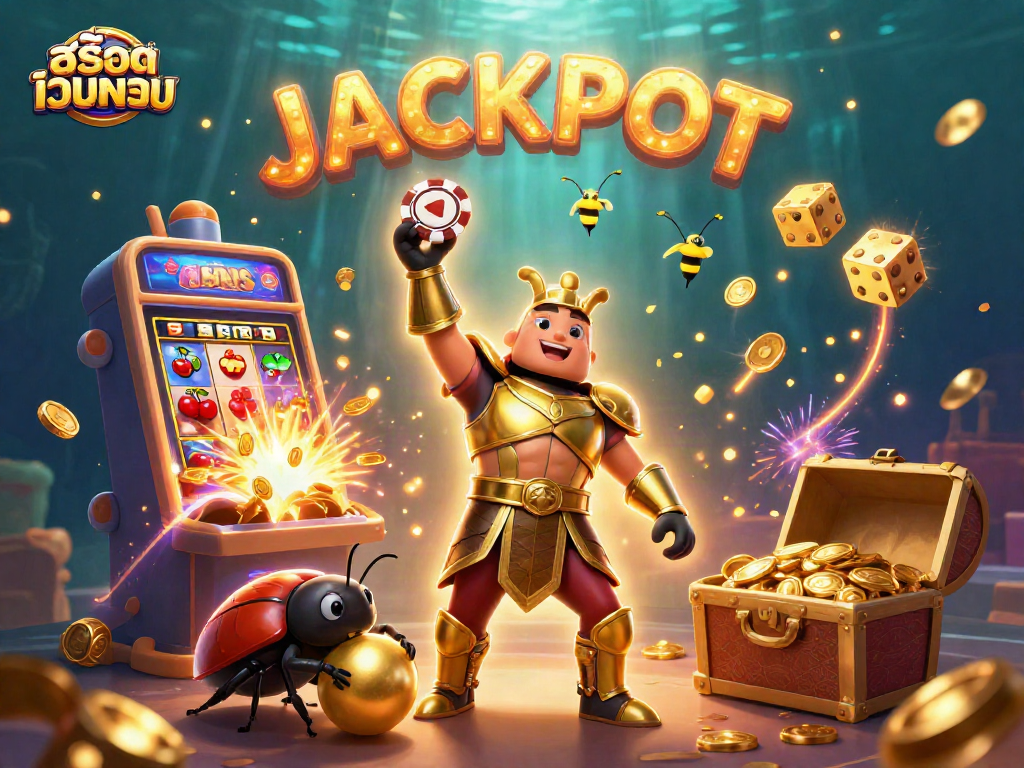 Experience thrilling victories with สล็อตเว็บตรง as a hercules beetle conquers the game in a vibrant casino scene.
