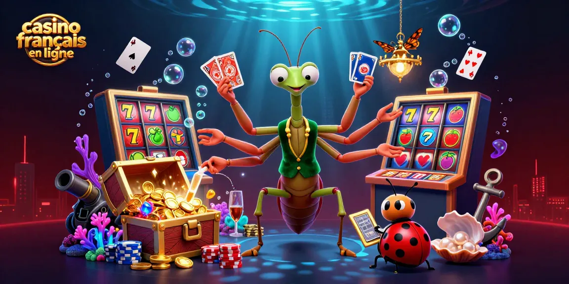Jouez au casino français en ligne avec des personnages animés de cartes et d'argent, ambiance festive.