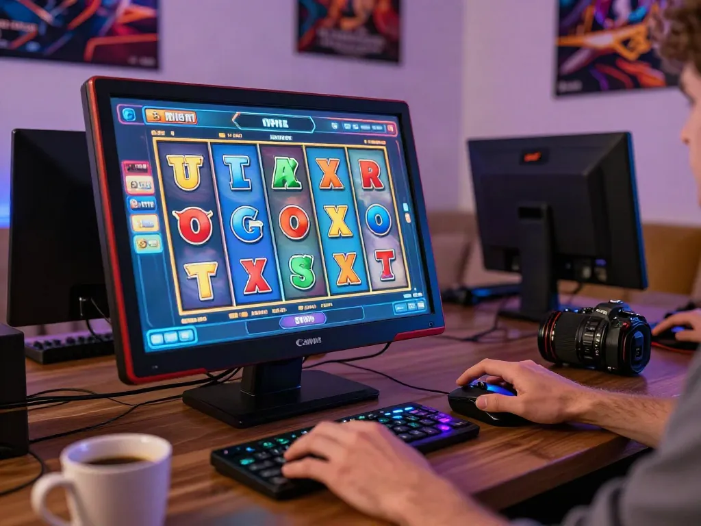 Permainan slot777 online menunjukkan tangan pemain yang siap memutar mesin slot.